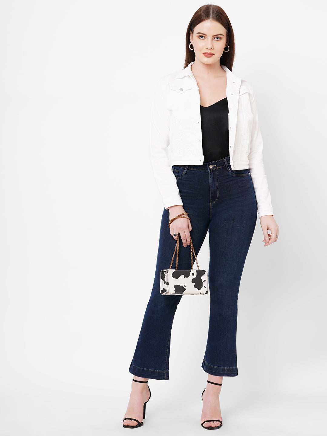 Women White Slim Fit Denim Jacket