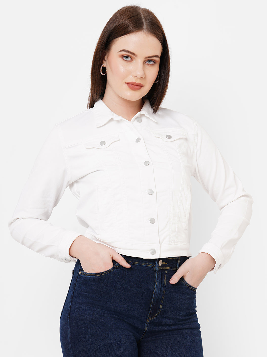 Women White Slim Fit Denim Jacket