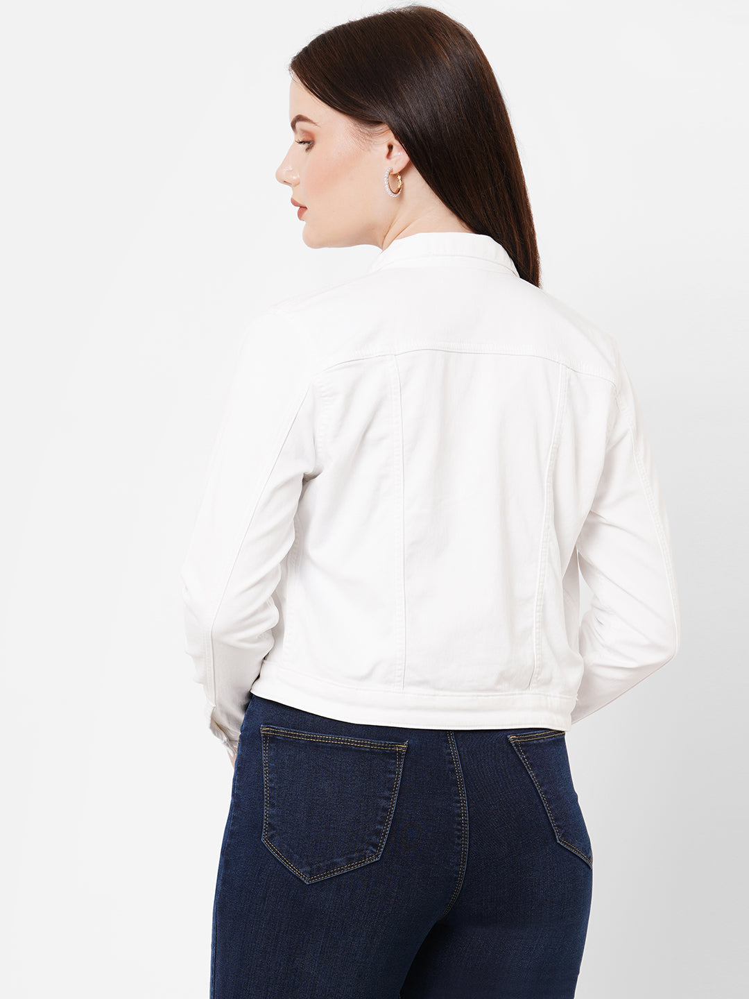 Women White Slim Fit Denim Jacket