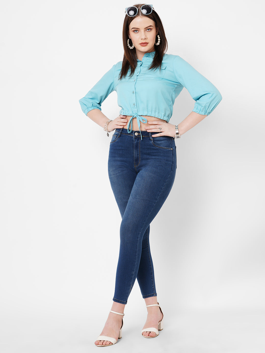 Women Turquoise Slim Shirt