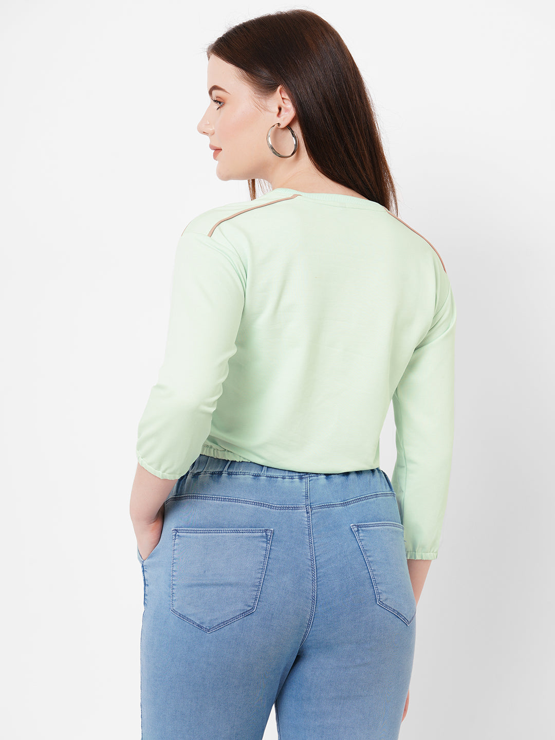 Women Mint Green Slim Fit Crop Athleisure Top