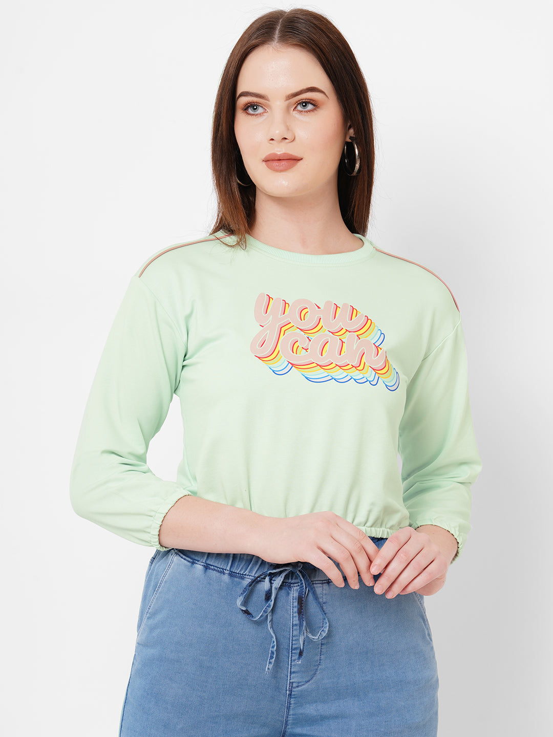 Women Mint Green Slim Fit Crop Athleisure Top