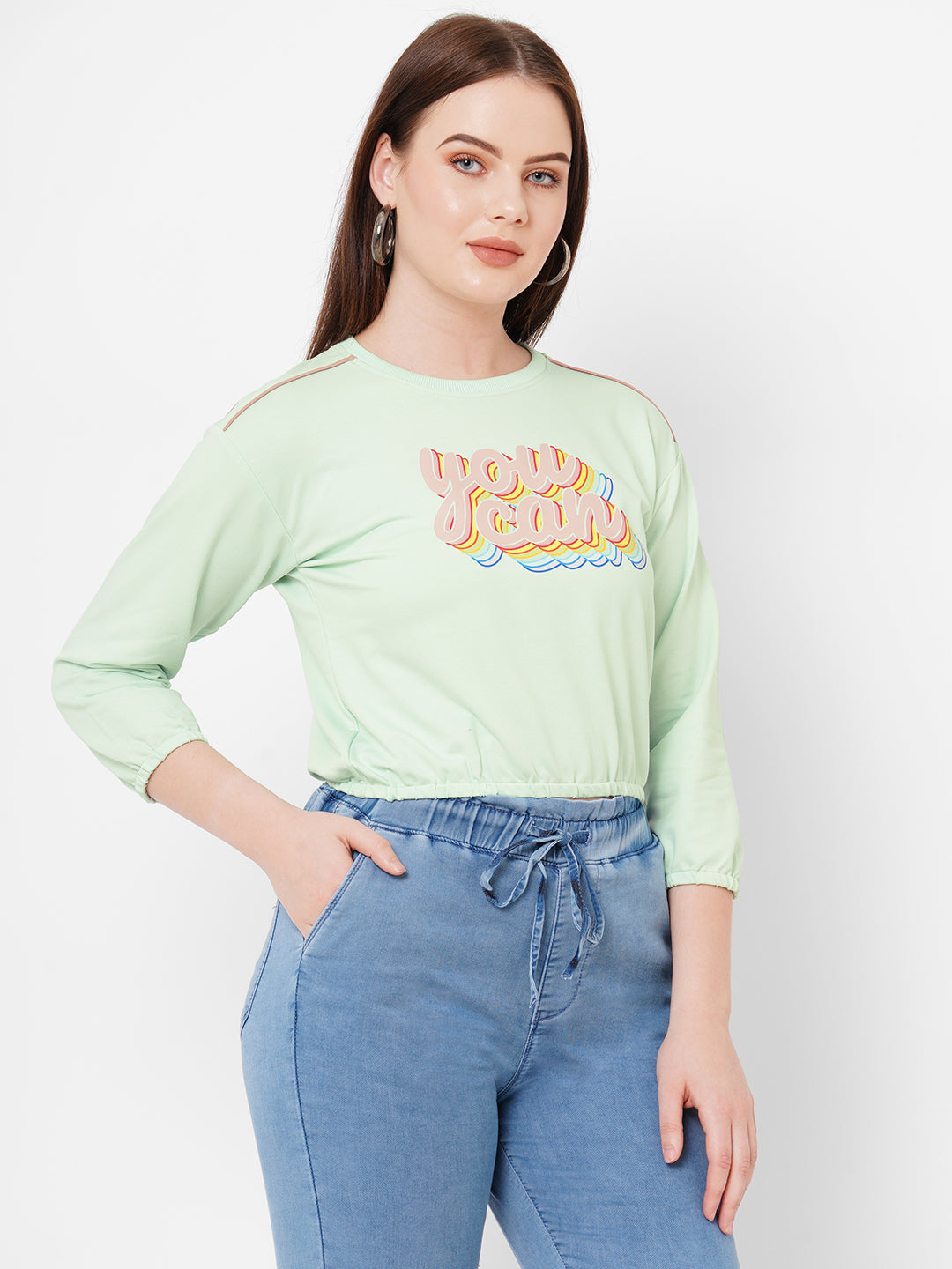 Women Mint Green Slim Fit Crop Athleisure Top