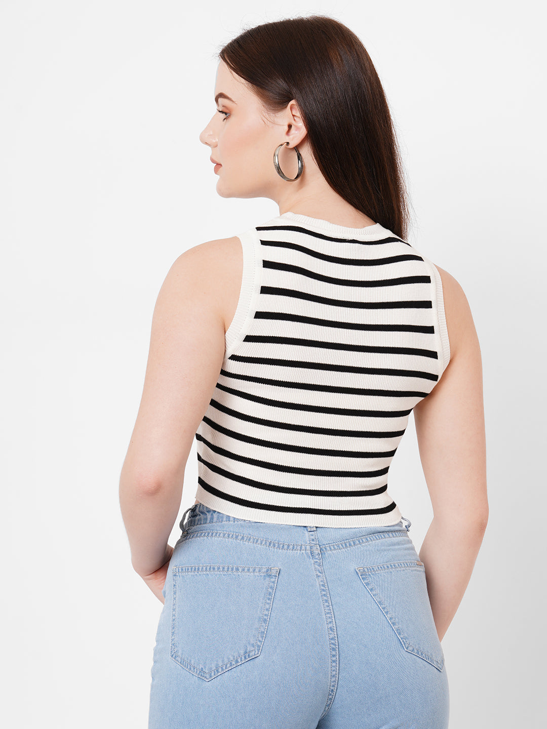 Women Black & White Flat Knit Top