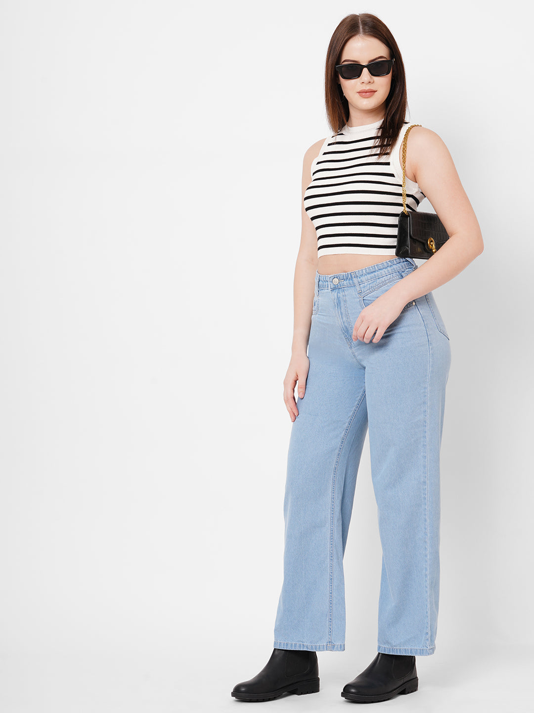 Women Black & White Flat Knit Top