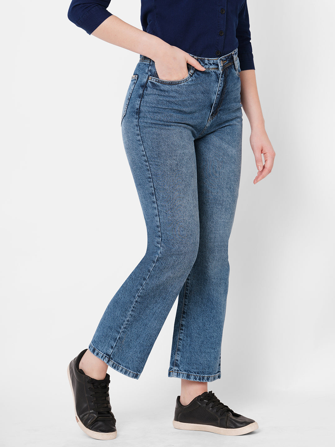 Women Blue High-Rise Loose Straight Jeans
