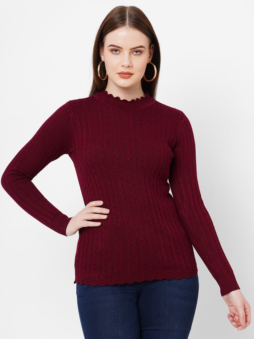 Women Maroon Solid Sweaters