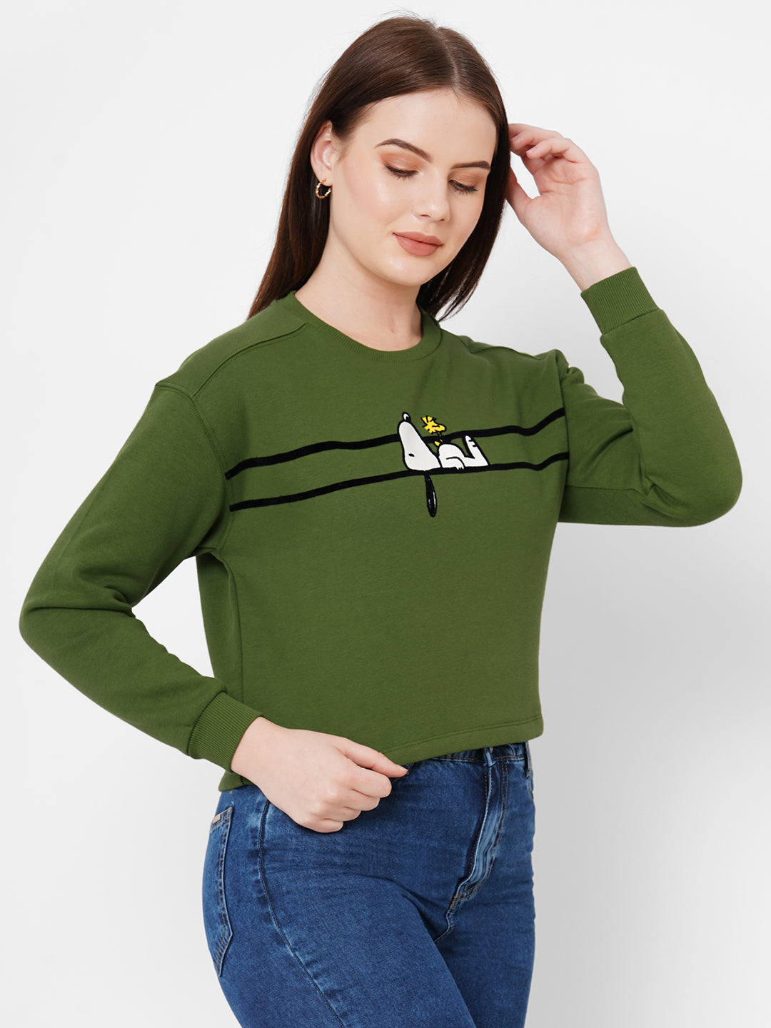 Women Jade Green Printed Sweatshirt