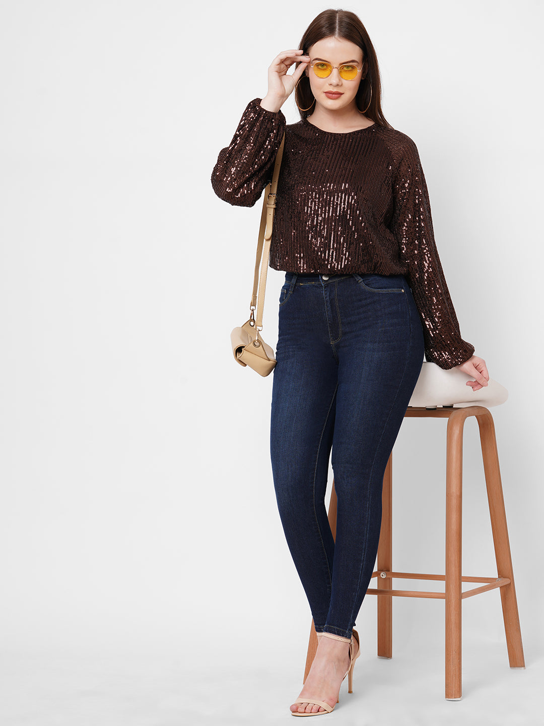Women Brown Party Wear Top