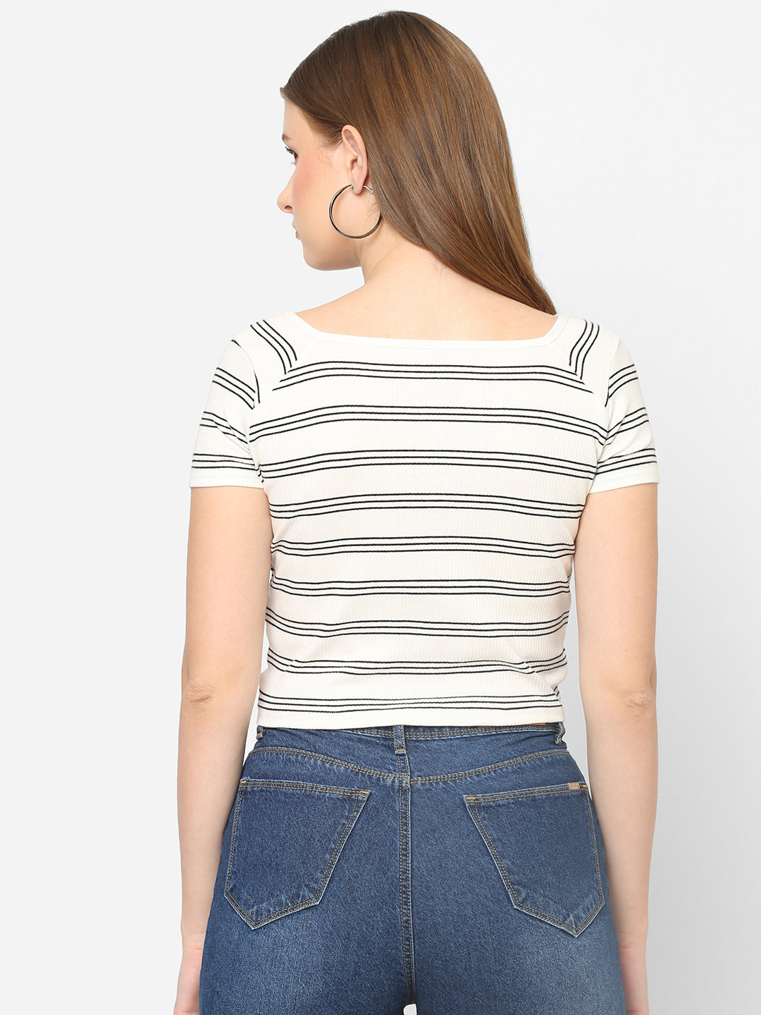 Women Black & White Slim Top