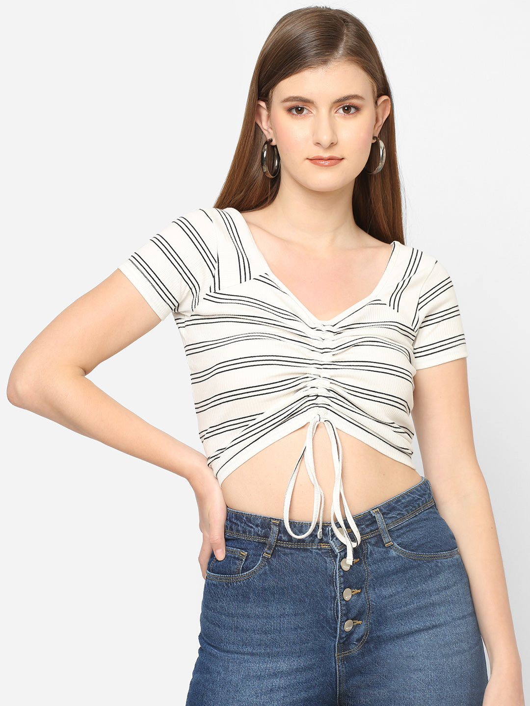 Women Black & White Slim Top