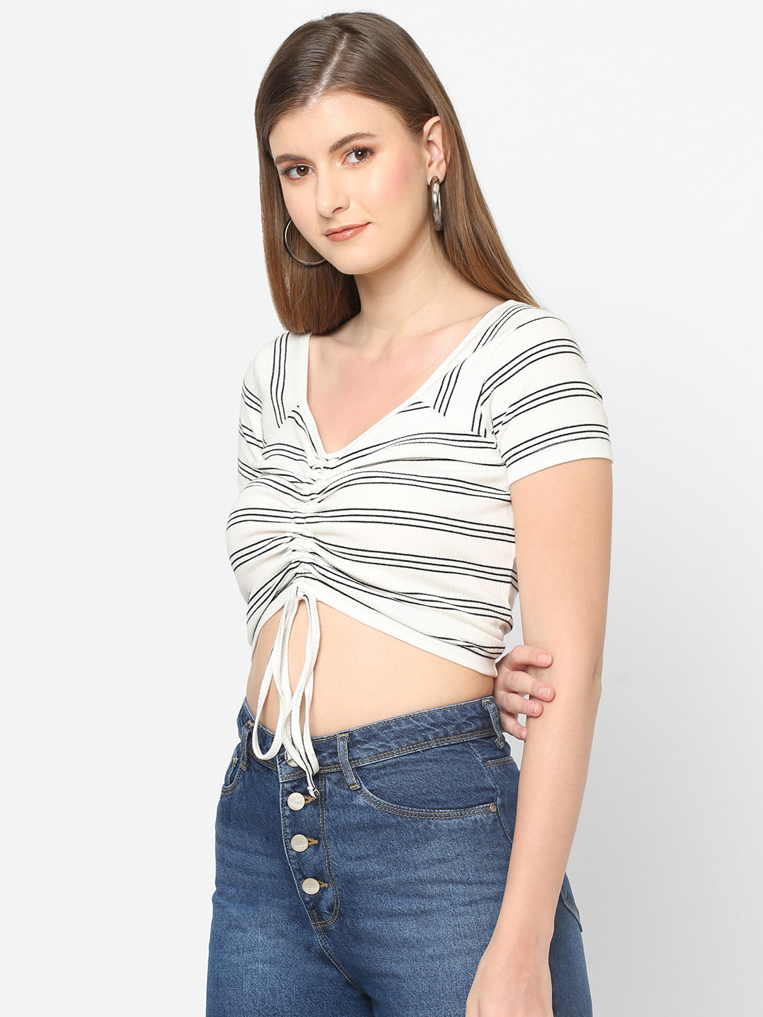 Women Black & White Slim Top