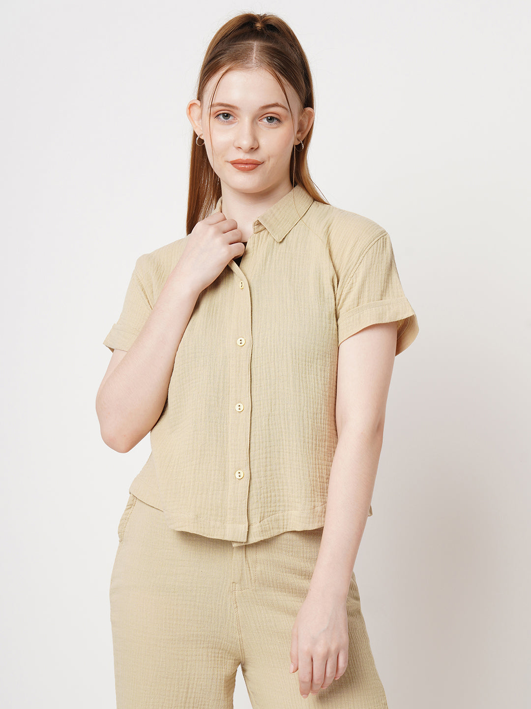 Women Solid Crop Shirt