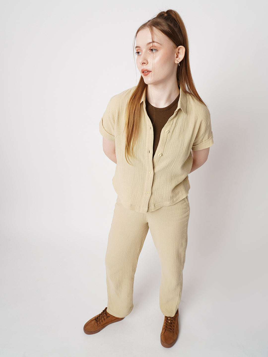 Women Solid Crop Shirt