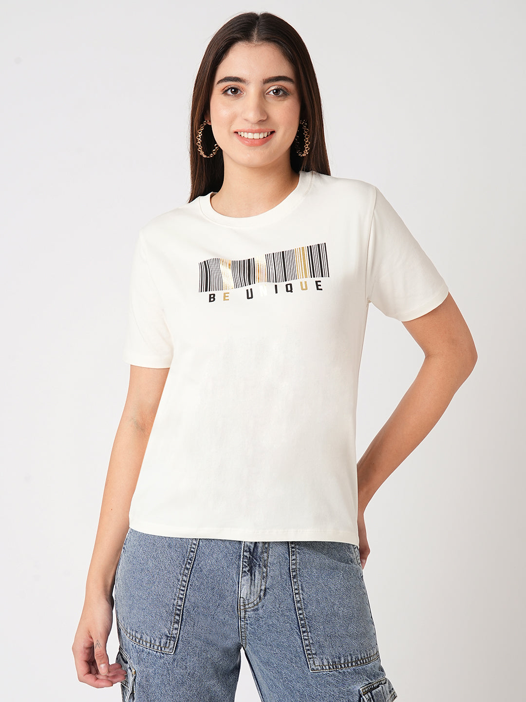 Women Ivory Boxy Graphic Tees