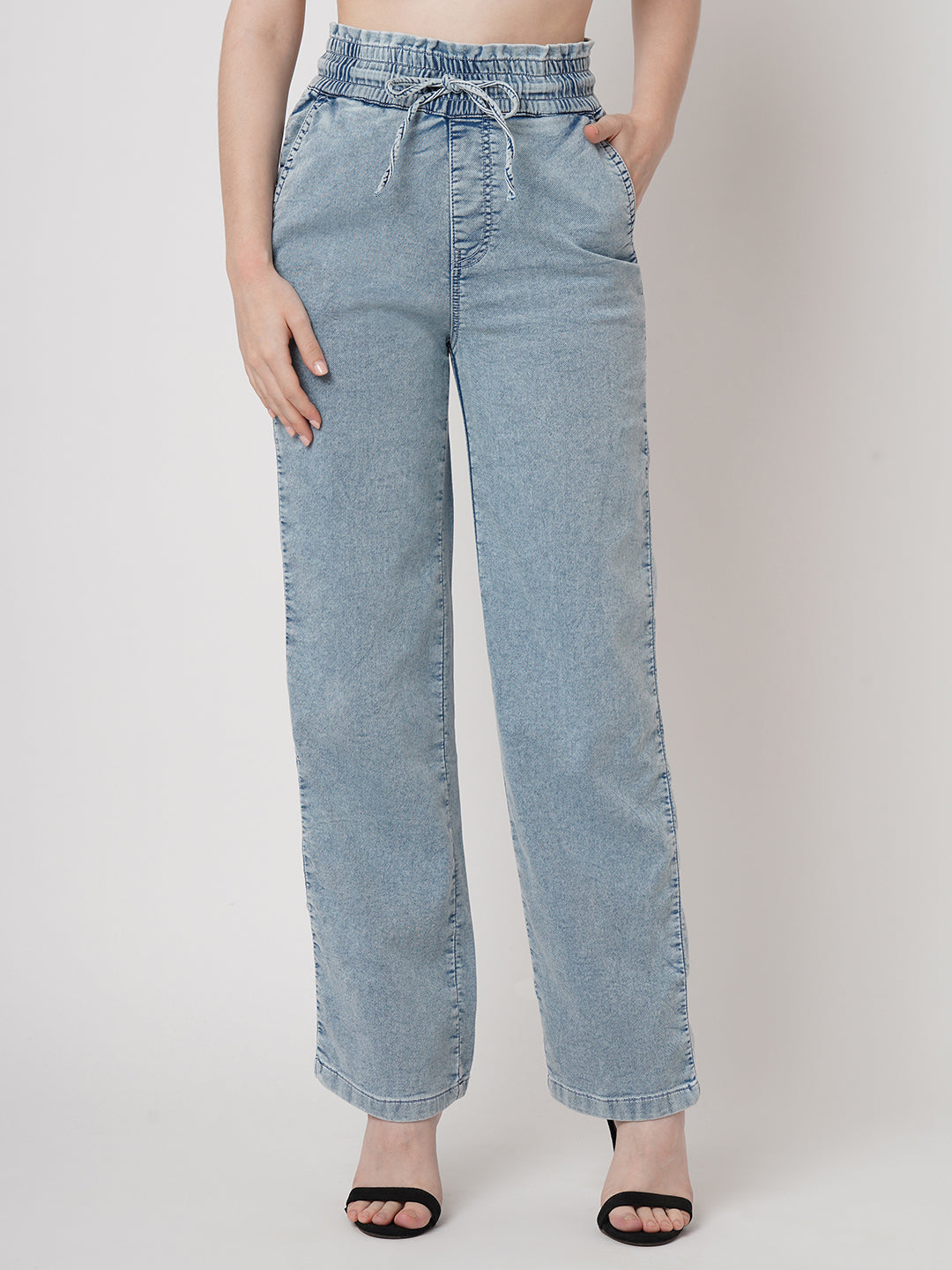 Women Light Blue Denim Joggers