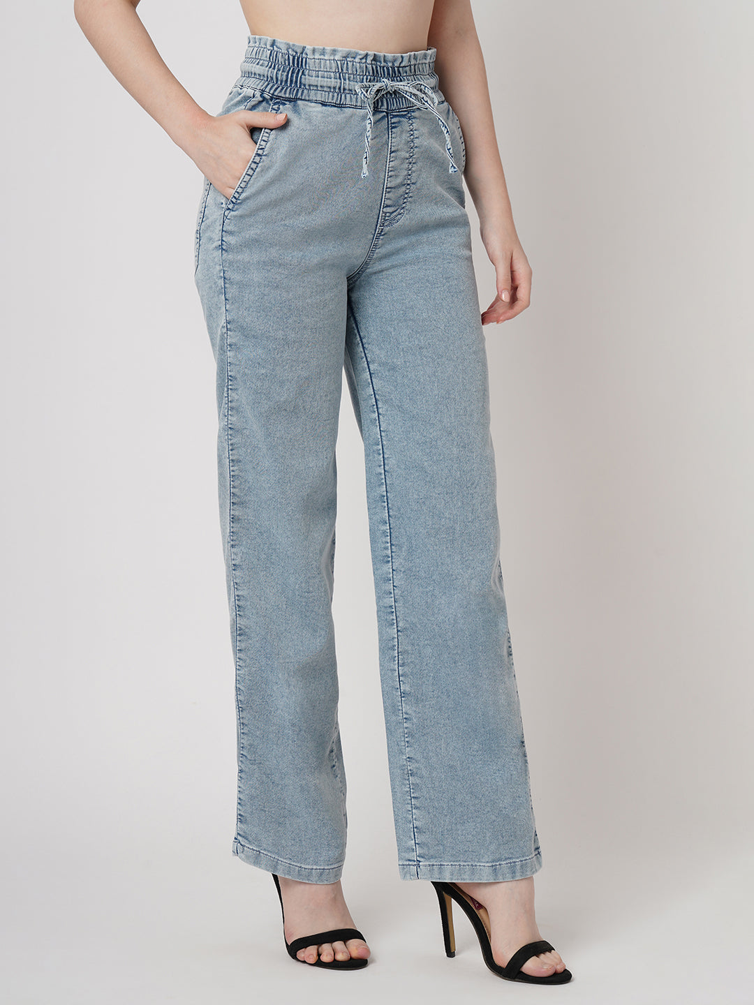 Women Light Blue Denim Joggers