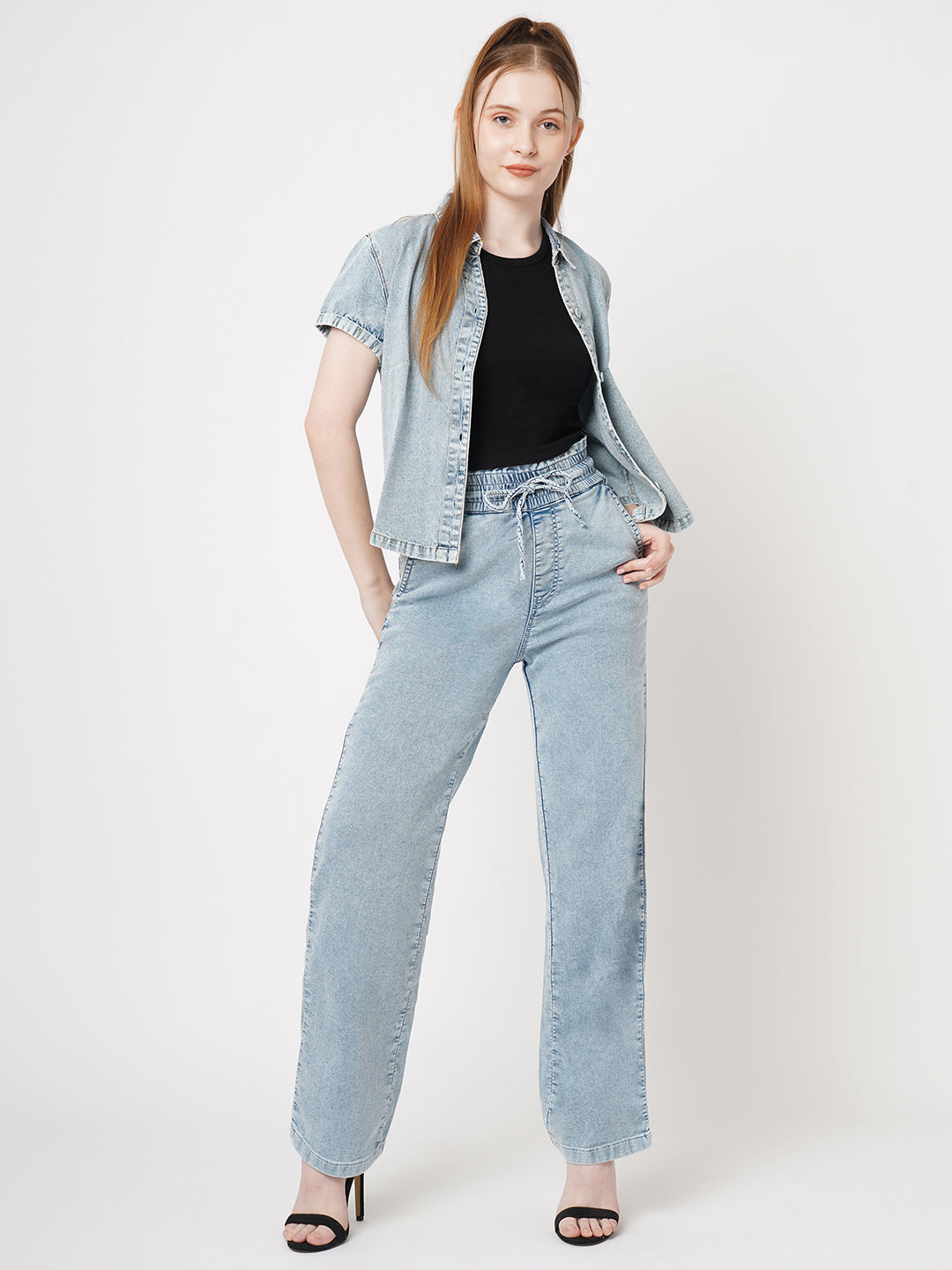 Women Light Blue Denim Joggers