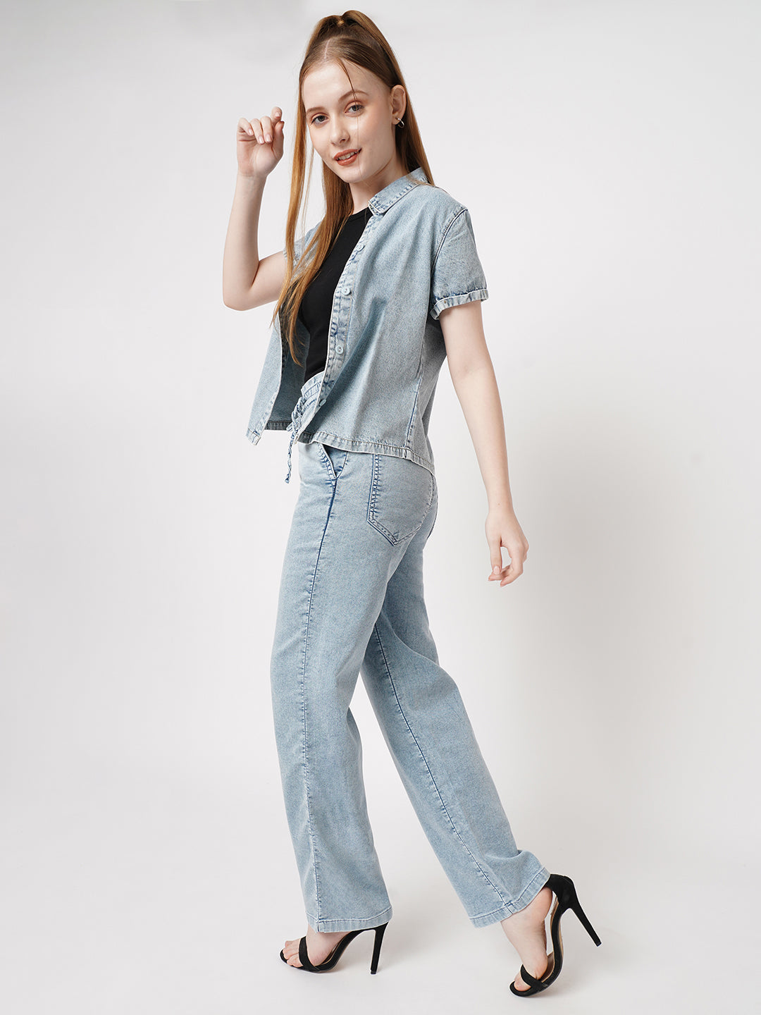 Women Light Blue Denim Joggers
