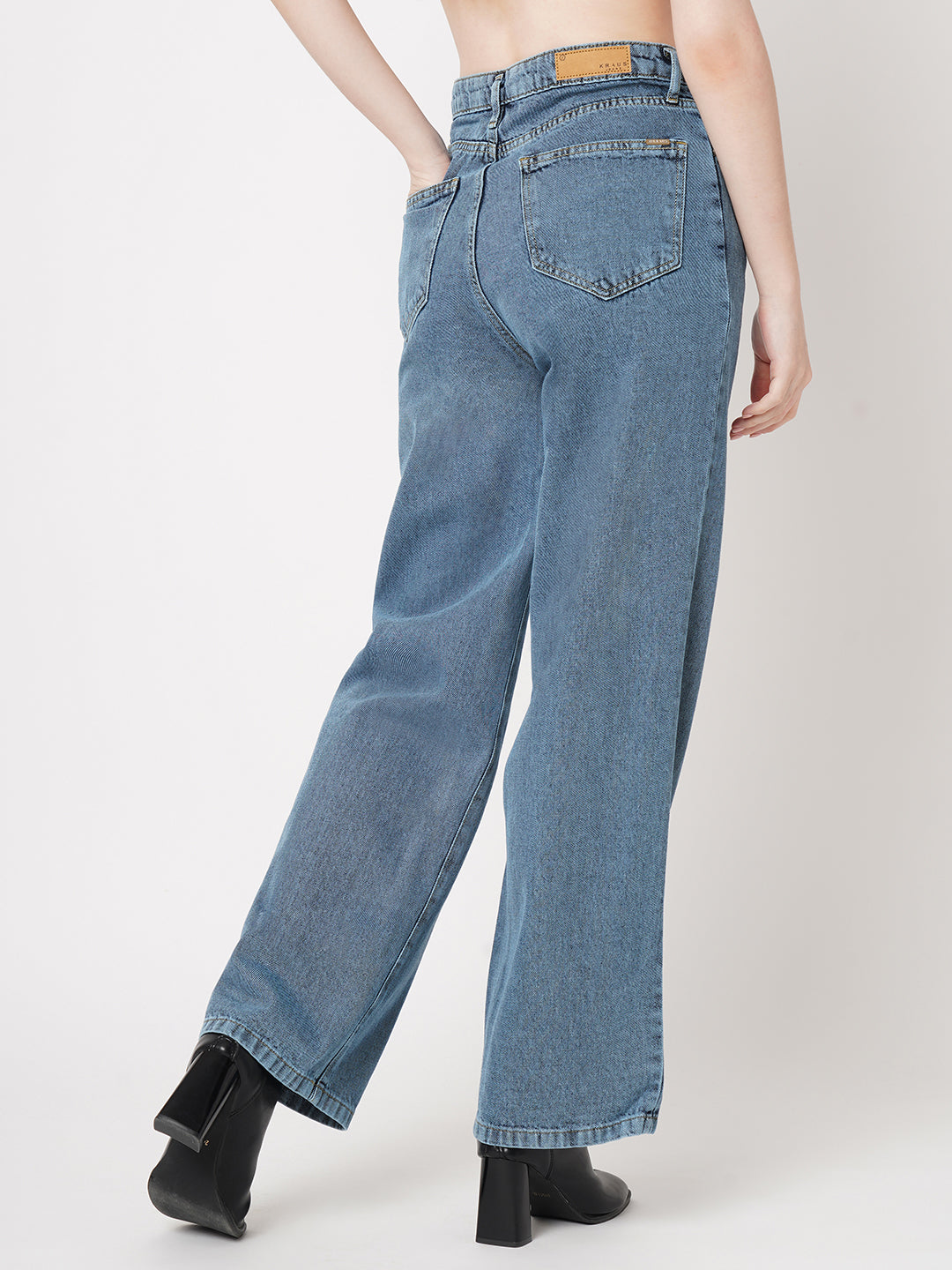 Women Light Blue High-Rise Wide Leg Jeans