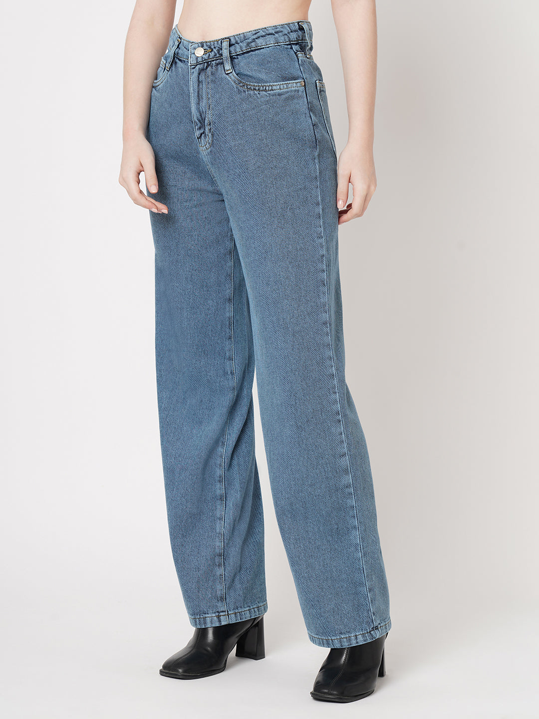 Women Light Blue High-Rise Wide Leg Jeans