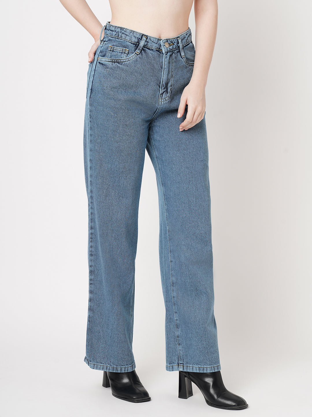 Women Light Blue High-Rise Wide Leg Jeans