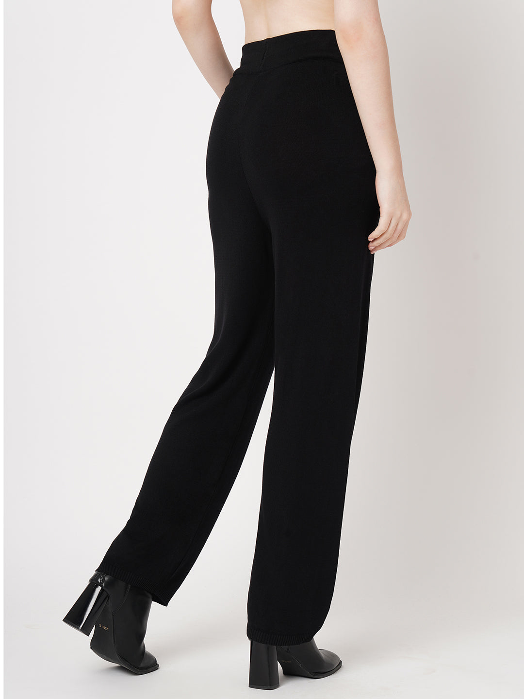 Women Black High-Rise Straight Fit Trousers