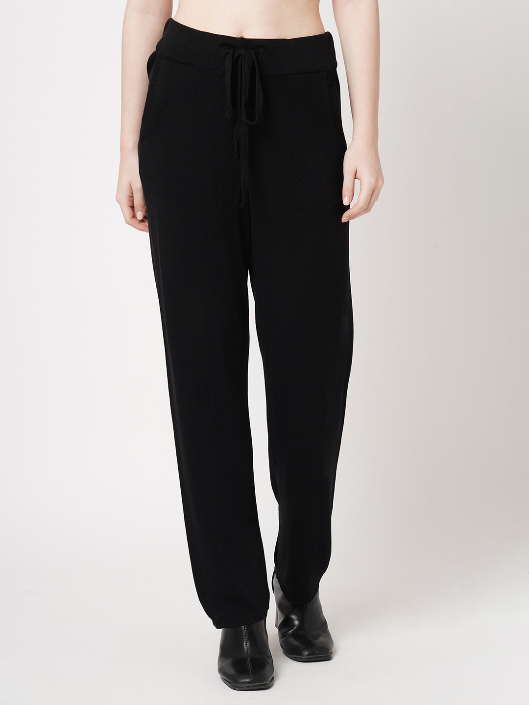 Women Black High-Rise Straight Fit Trousers