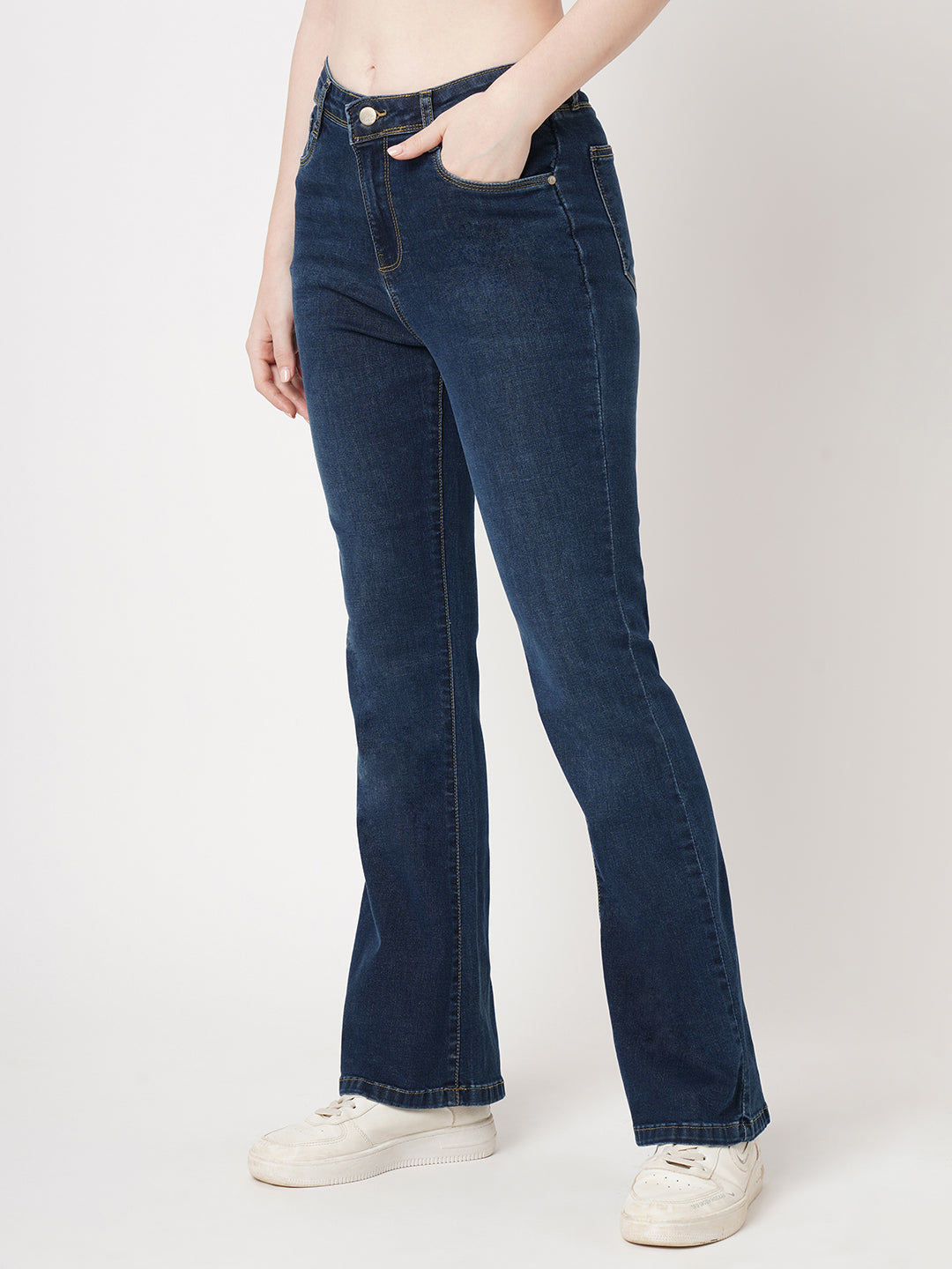 Women High-Rise Mini Flare Jeans