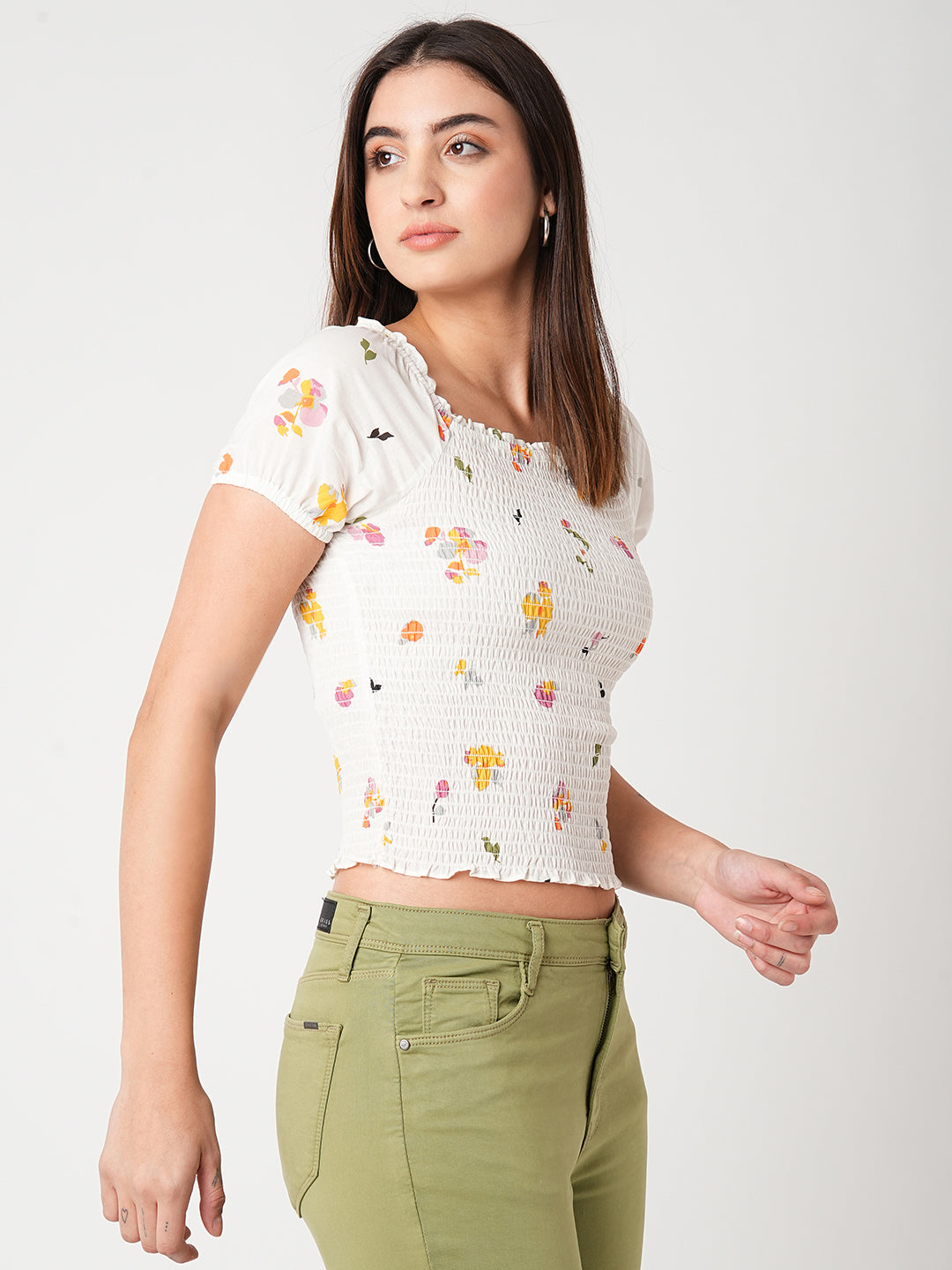 Women Off White Crop Top