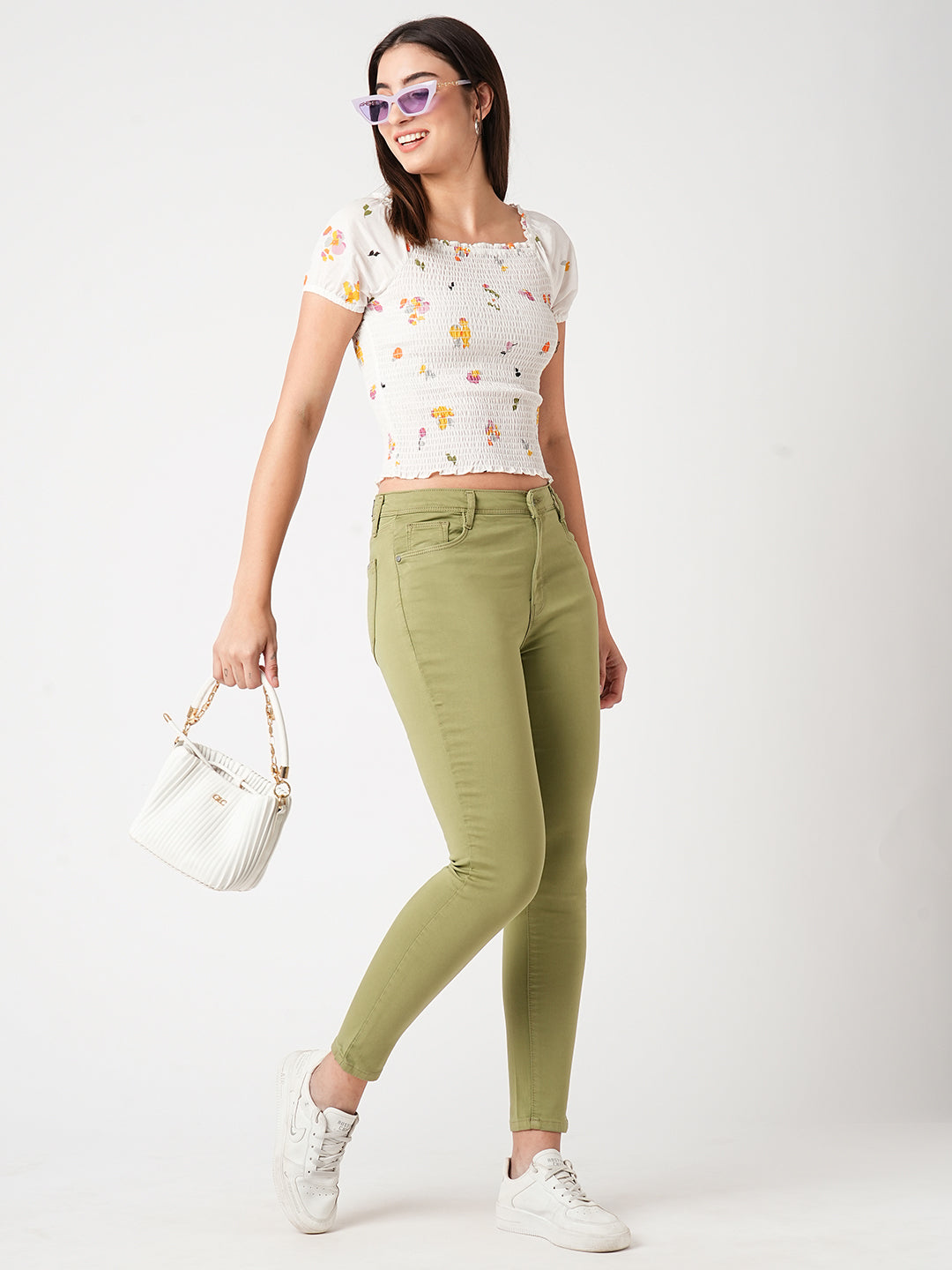 Women Off White Crop Top