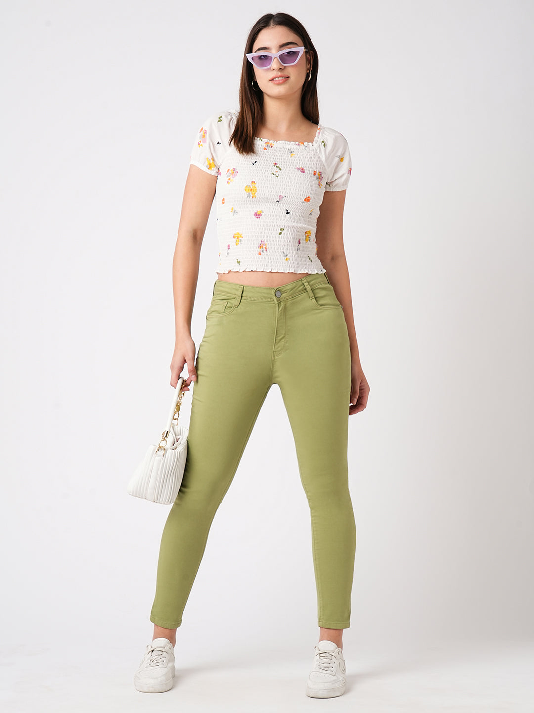 Women Olive High-Rise Skinny Jeans