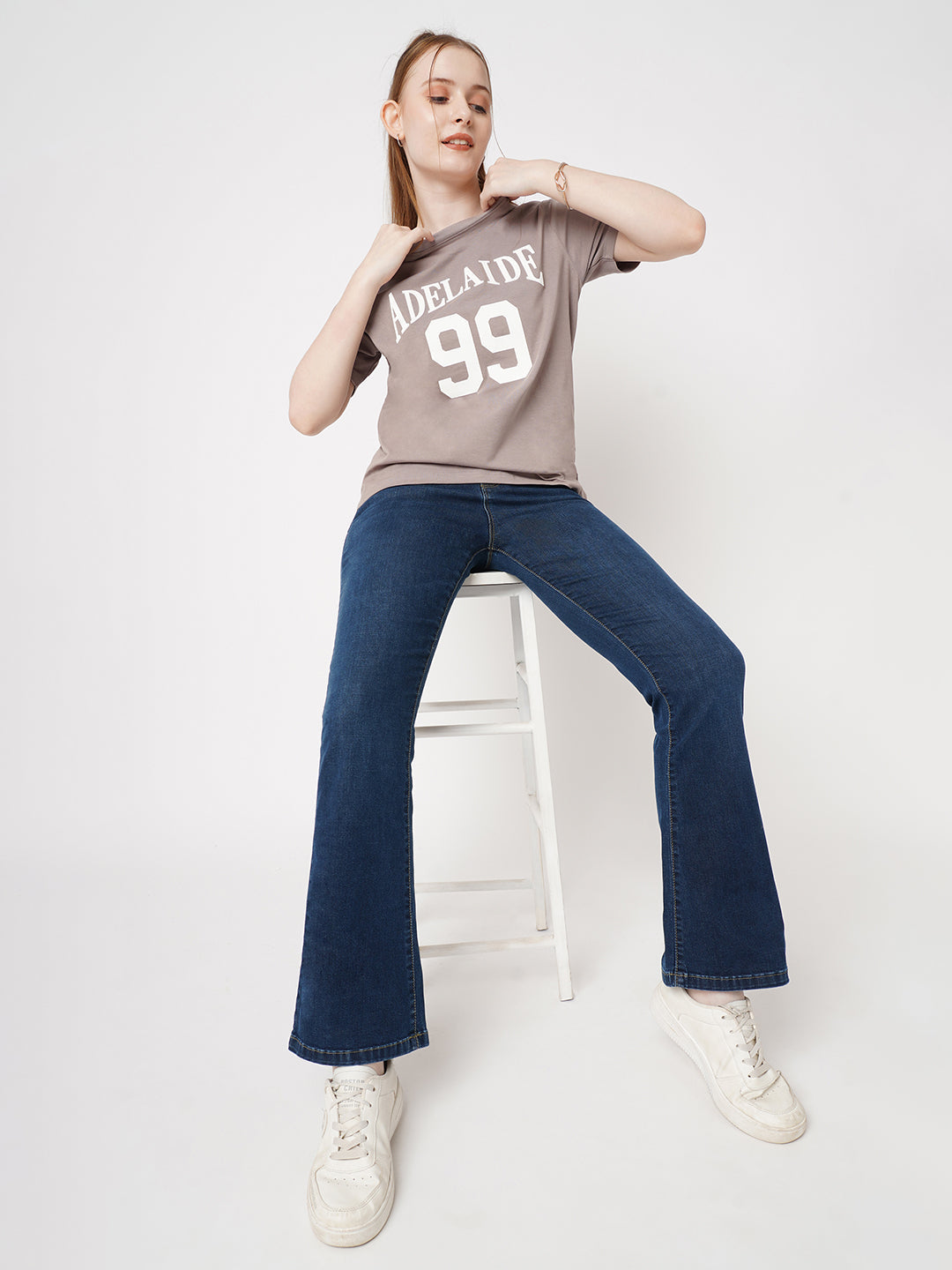 Women High-Rise Mini Flare Jeans