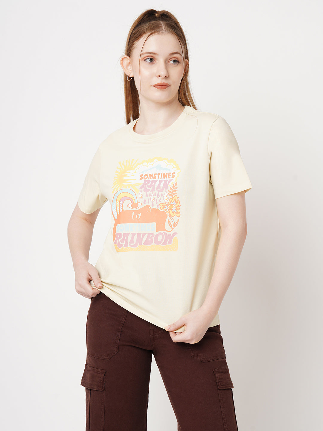 Women Cloud Cream Boxy Graphic Tees