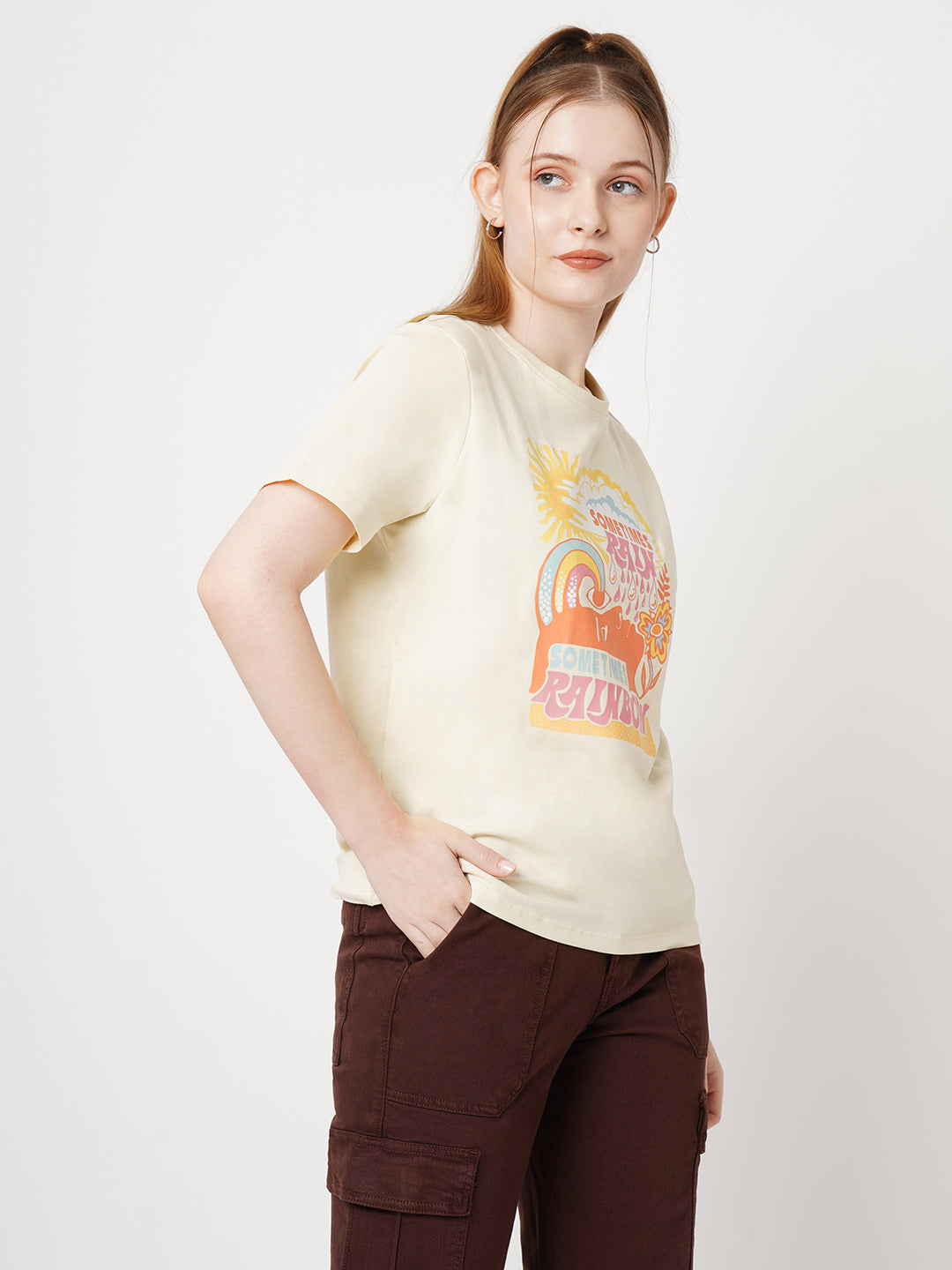 Women Cloud Cream Boxy Graphic Tees