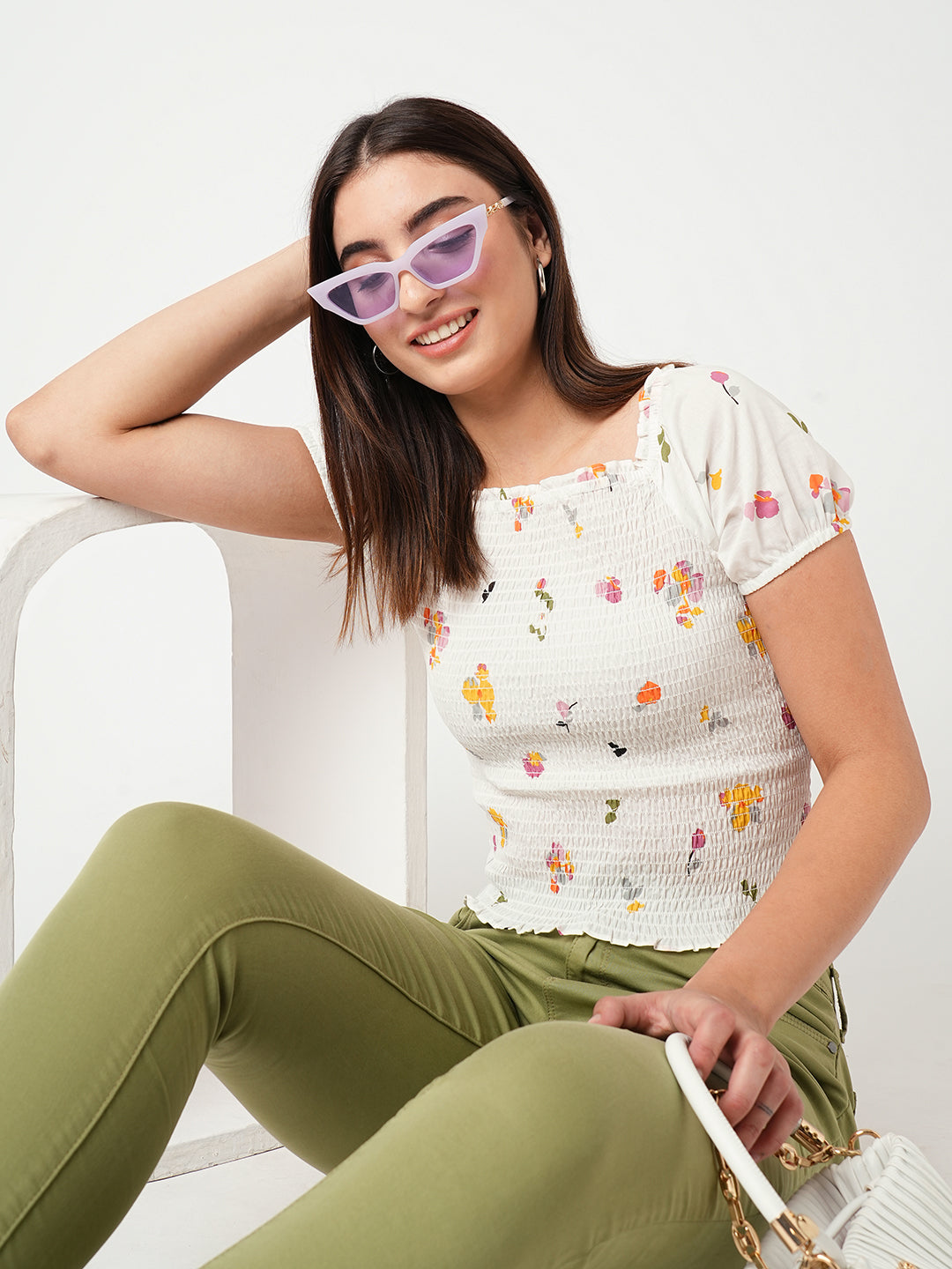 Women Off White Crop Top