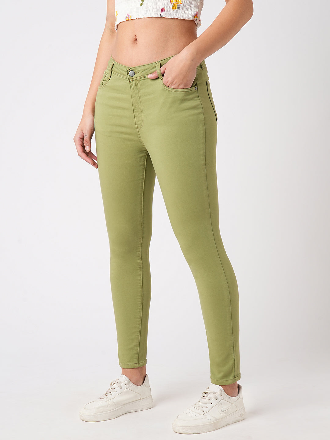 Women Olive High-Rise Skinny Jeans