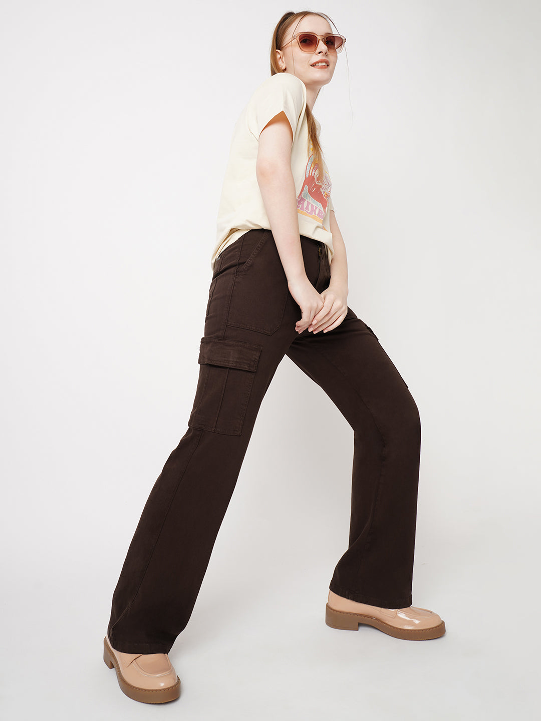 Women Sepia High-Rise Cargo