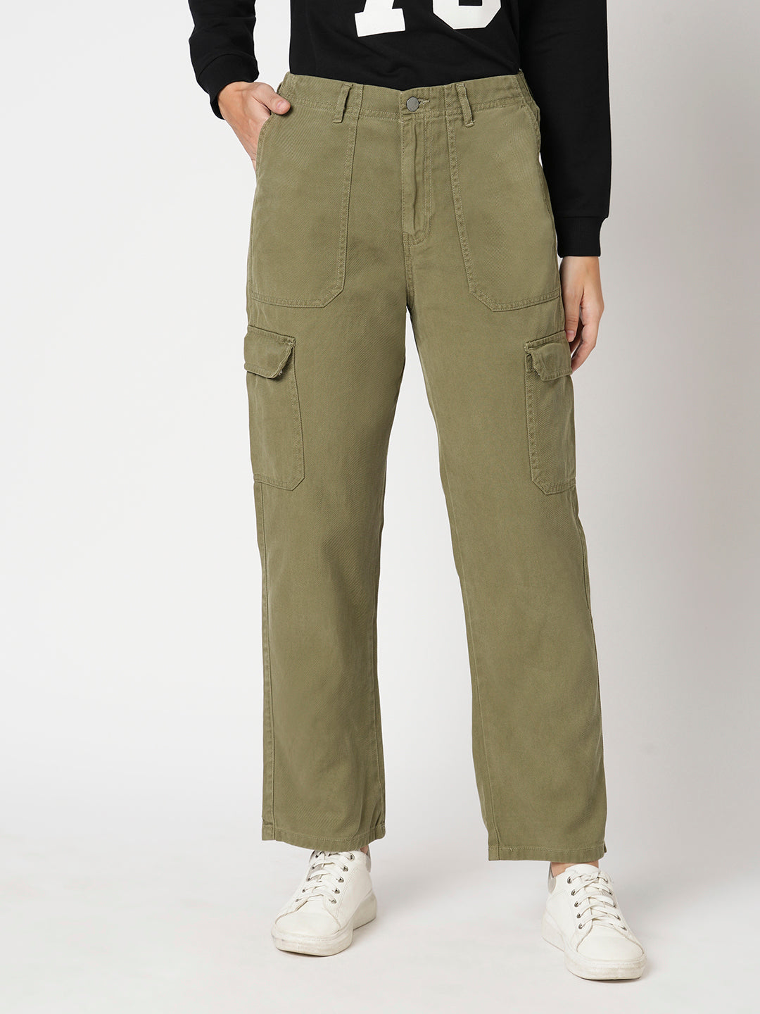Women Olive Mid-Rise Cargo