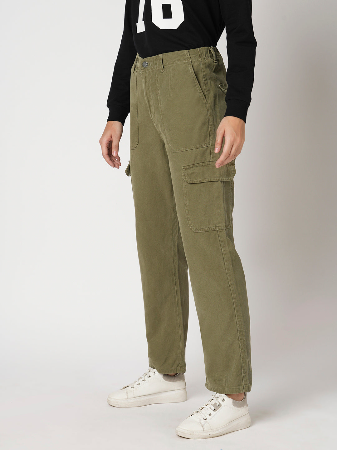 Women Olive Mid-Rise Cargo