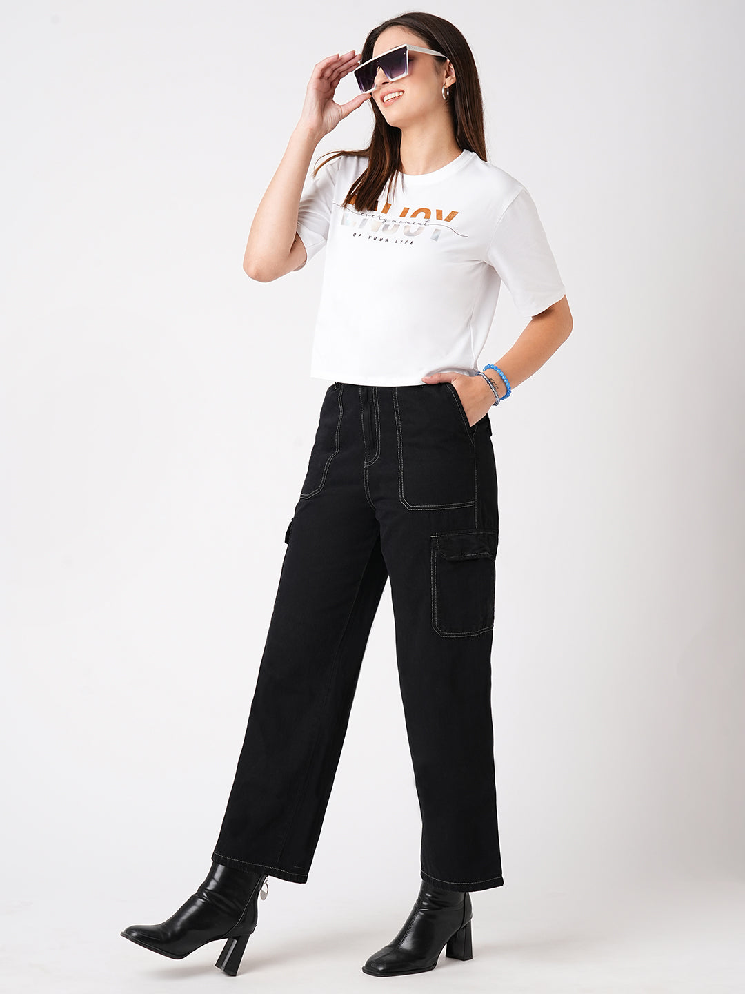Women Black High-Rise Cargo