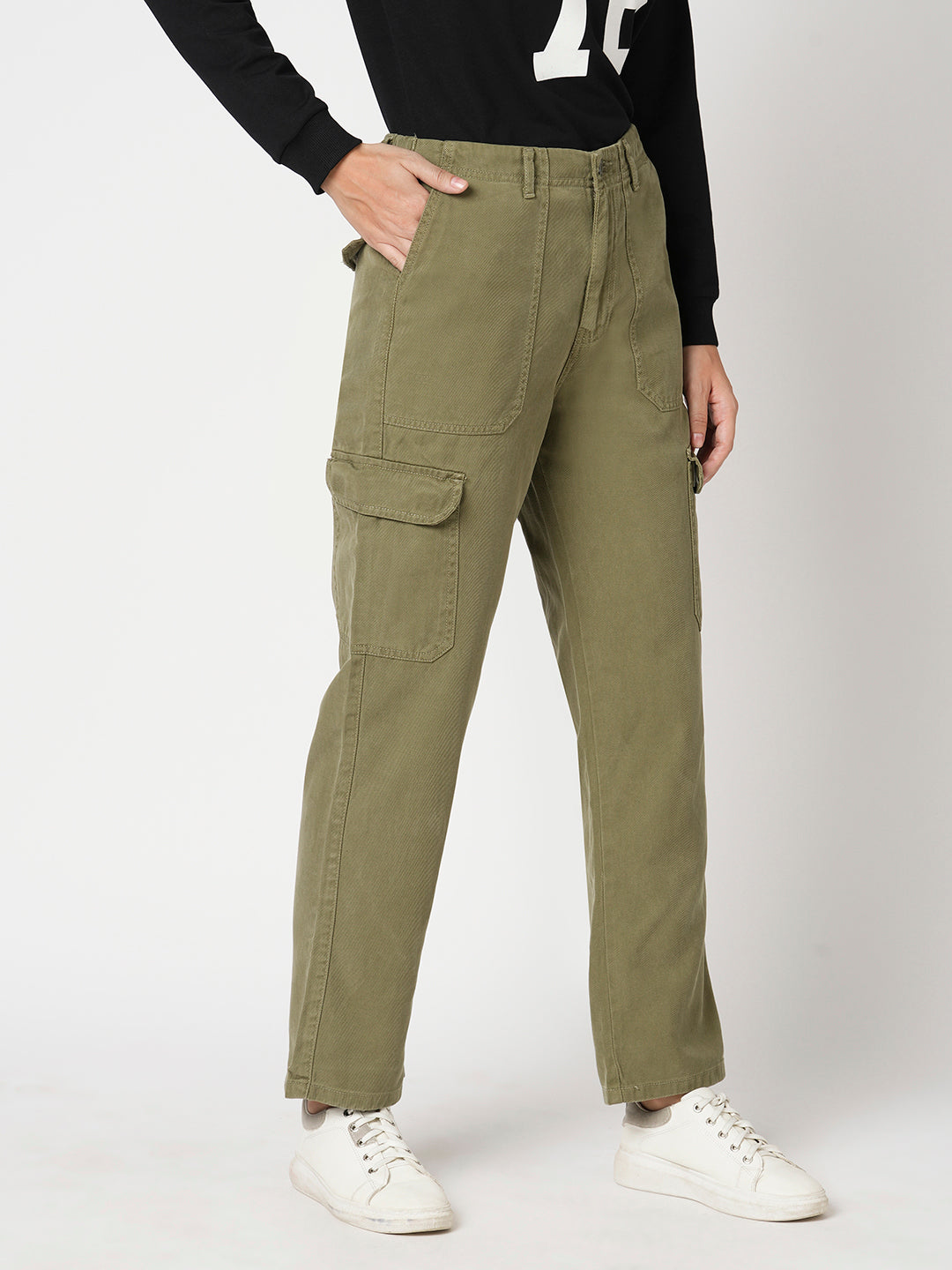 Women Olive Mid-Rise Cargo