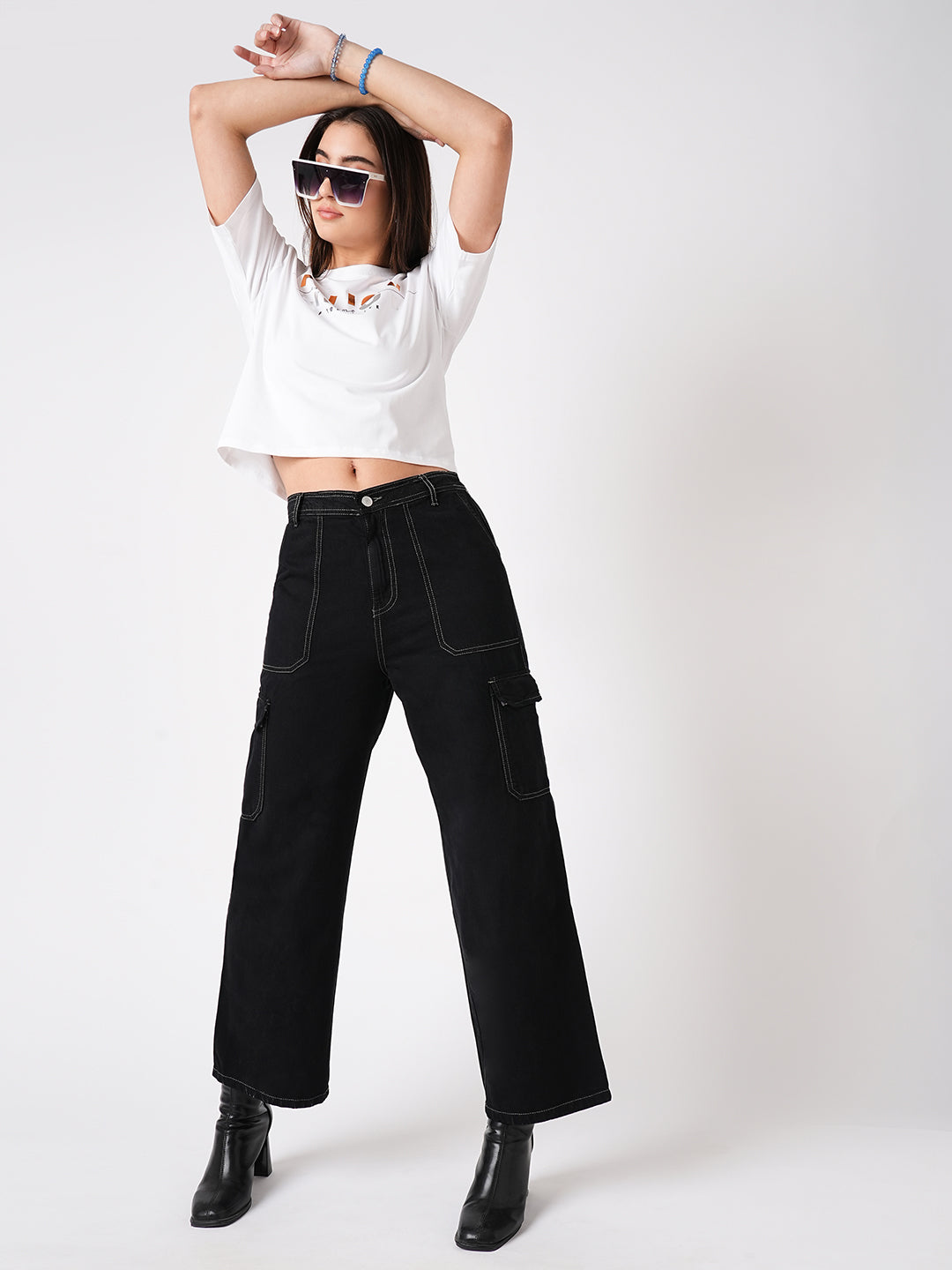 Women Black High-Rise Cargo