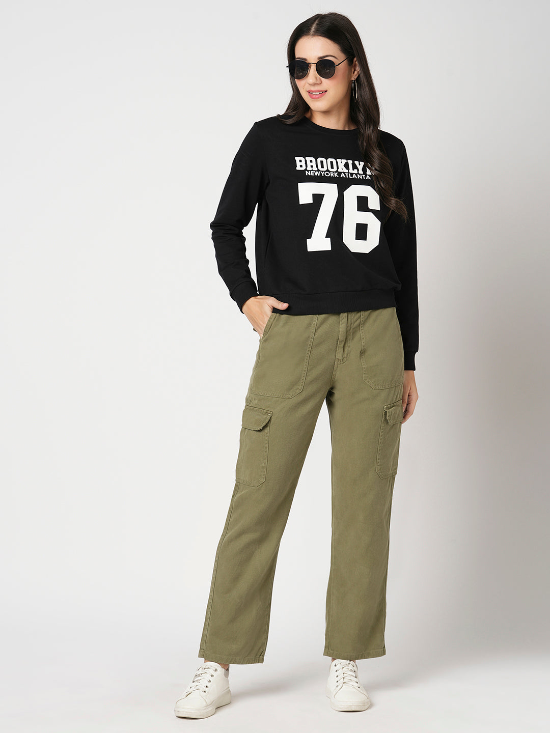 Women Olive Mid-Rise Cargo
