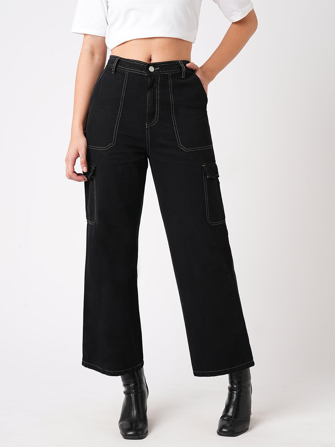 Women Black High-Rise Cargo