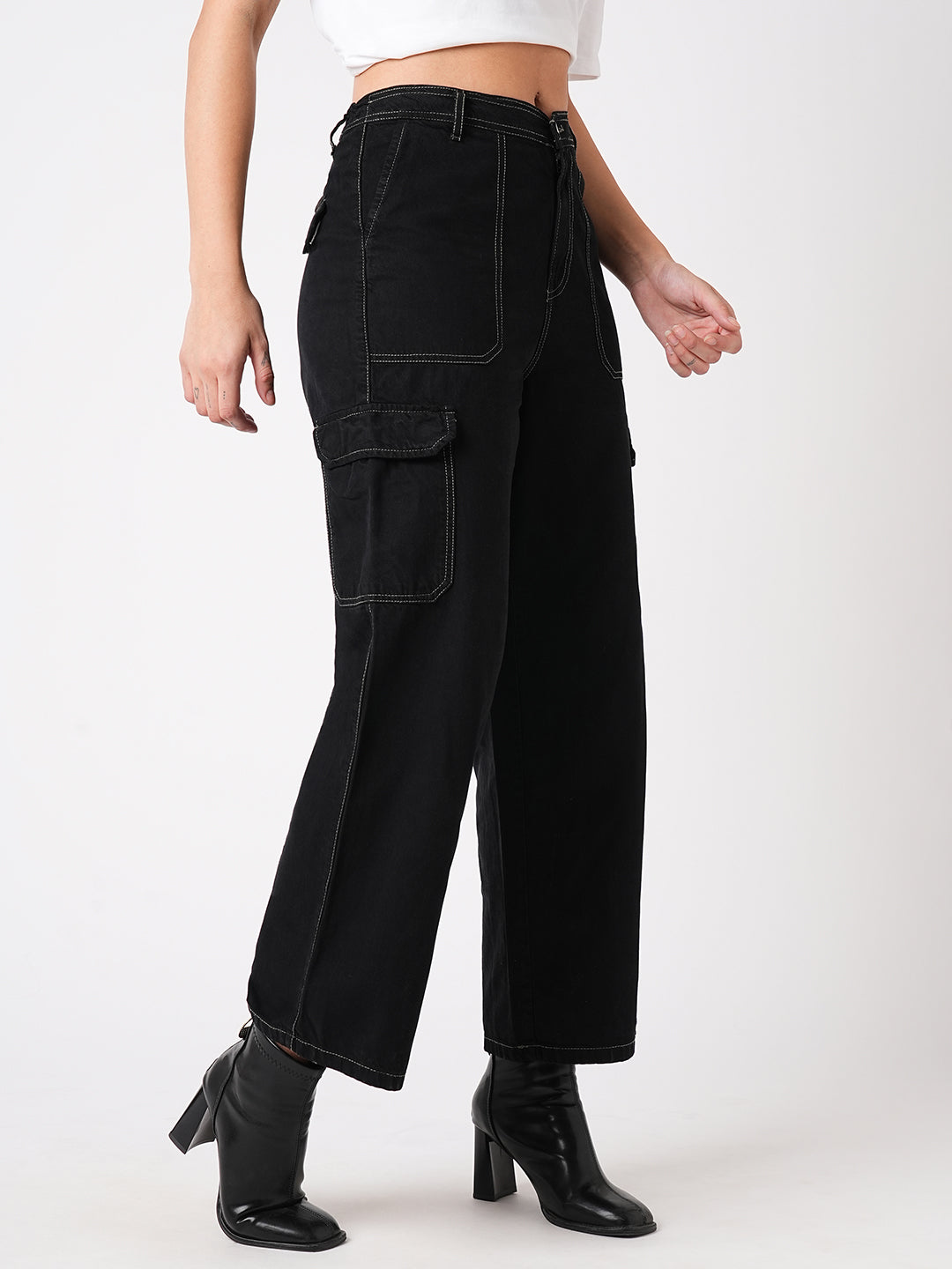 Women Black High-Rise Cargo