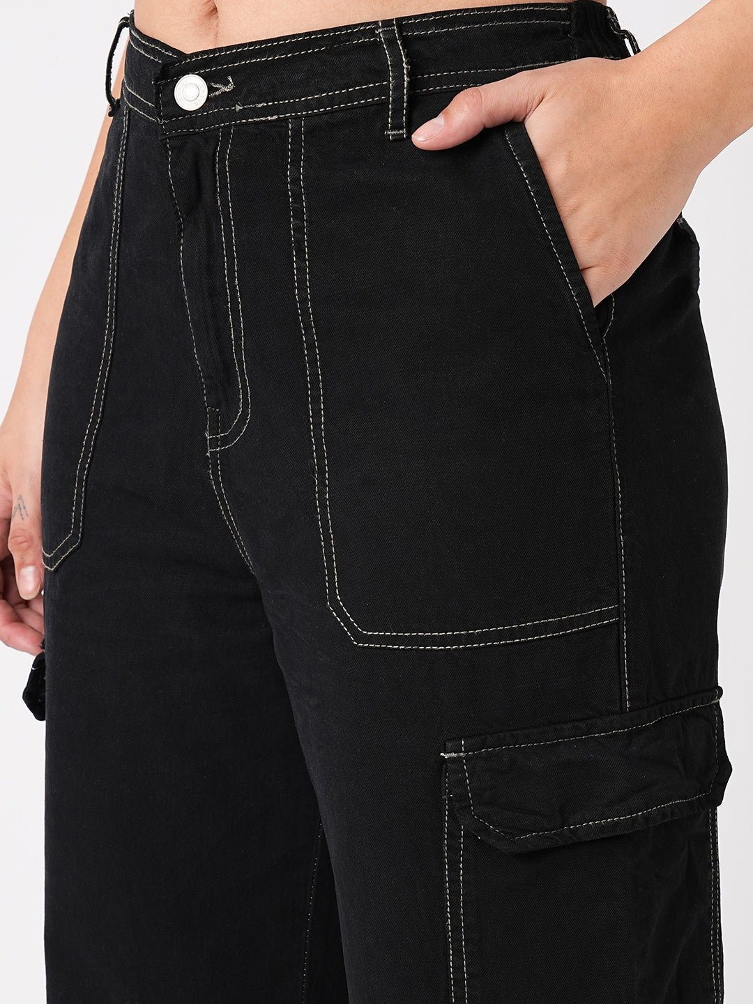 Women Black High-Rise Cargo