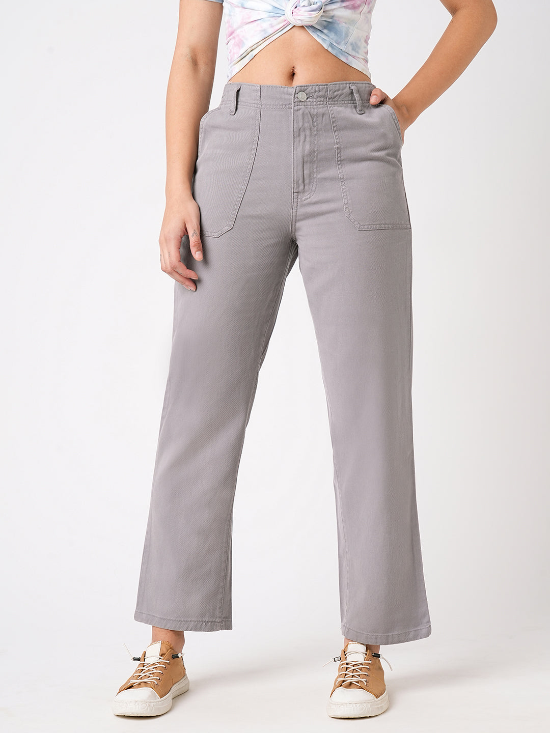 Women Grey High-Rise Loose Straight Fit Jeans