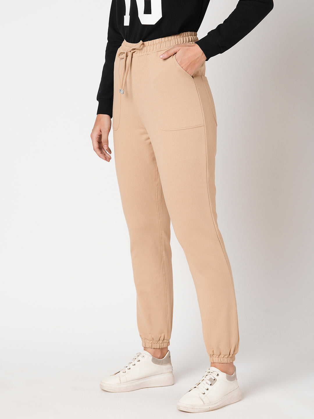 Women Beige High-Rise Jogger