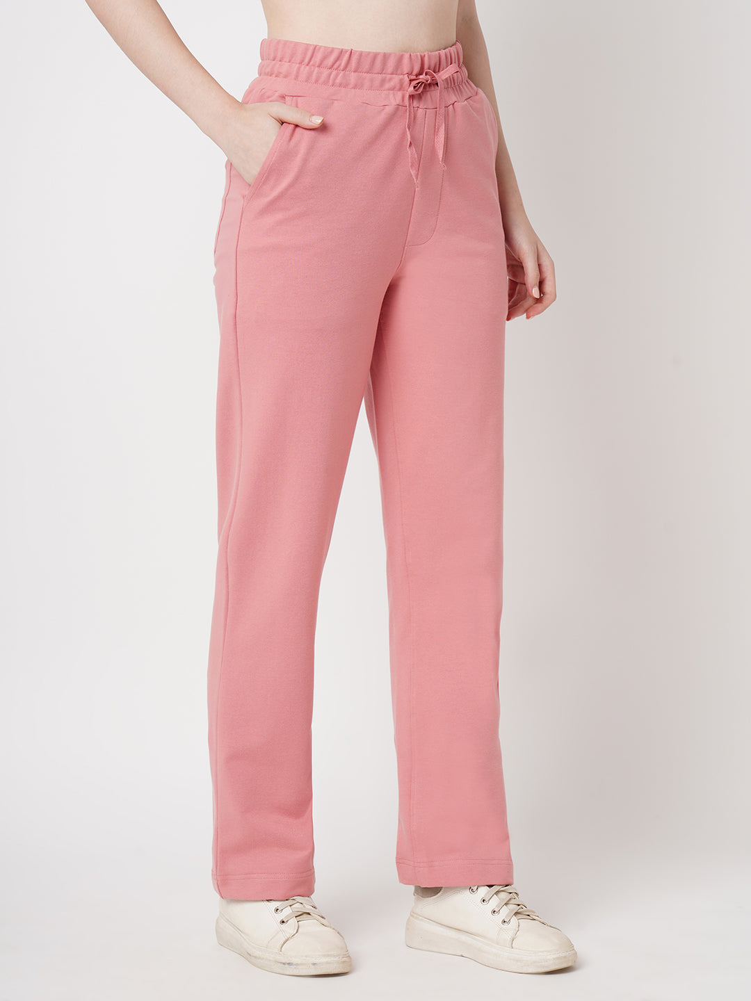 Women Blush Pink Loose Straight Fit Pants